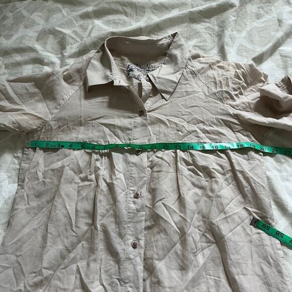 Da-Nang beige bell sleeve cotton button blouse women’s large - Picture 4 of 9